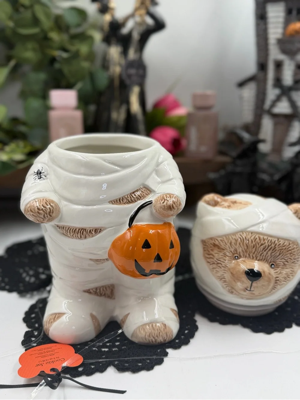 Creepy Critters Mummy Teddy Bear Halloween Cookie Jar Pumpkin Viral NWT